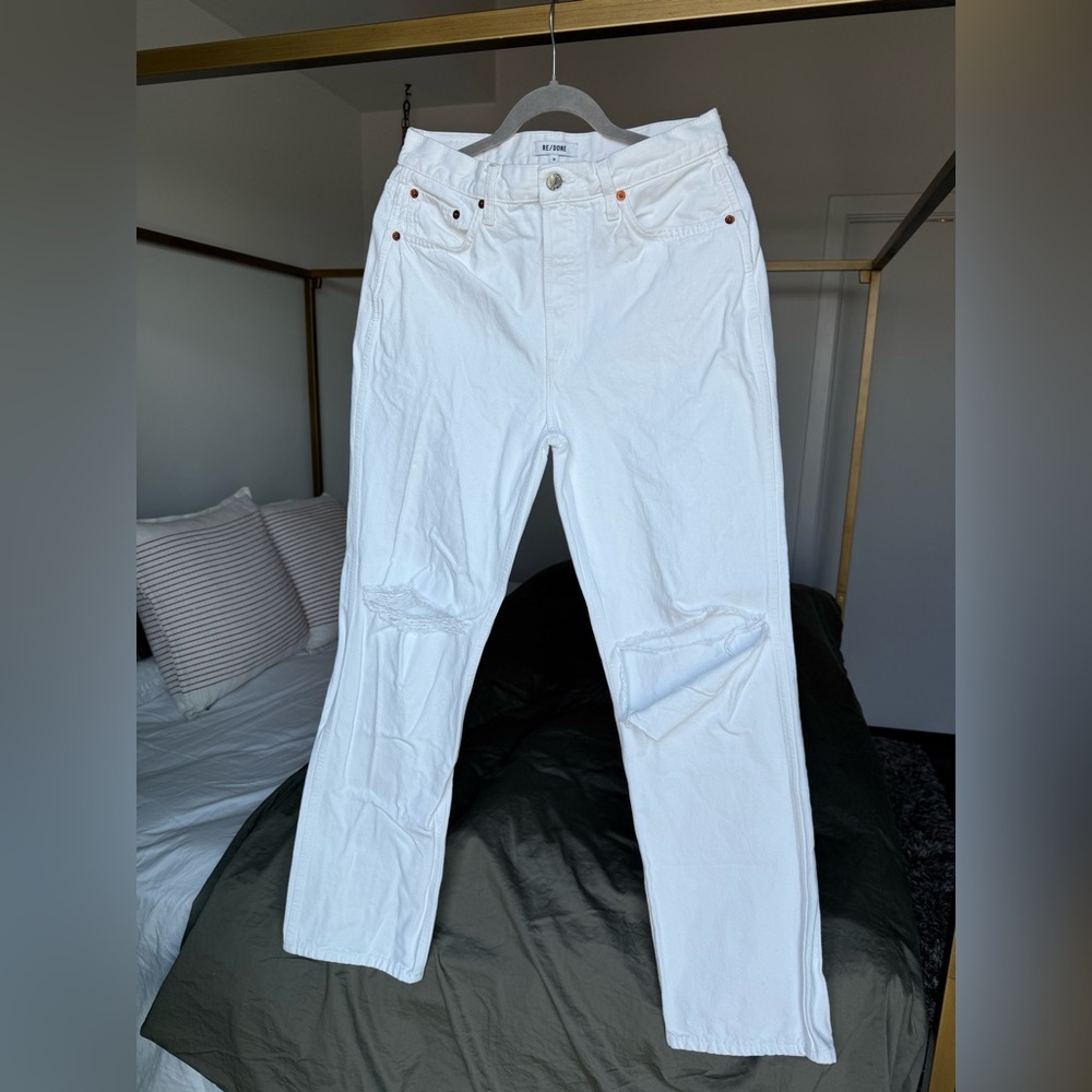 RE/DONE 90s High Rise Loose White Jeans 30 Distressed Denim 100% Cotton Baggy